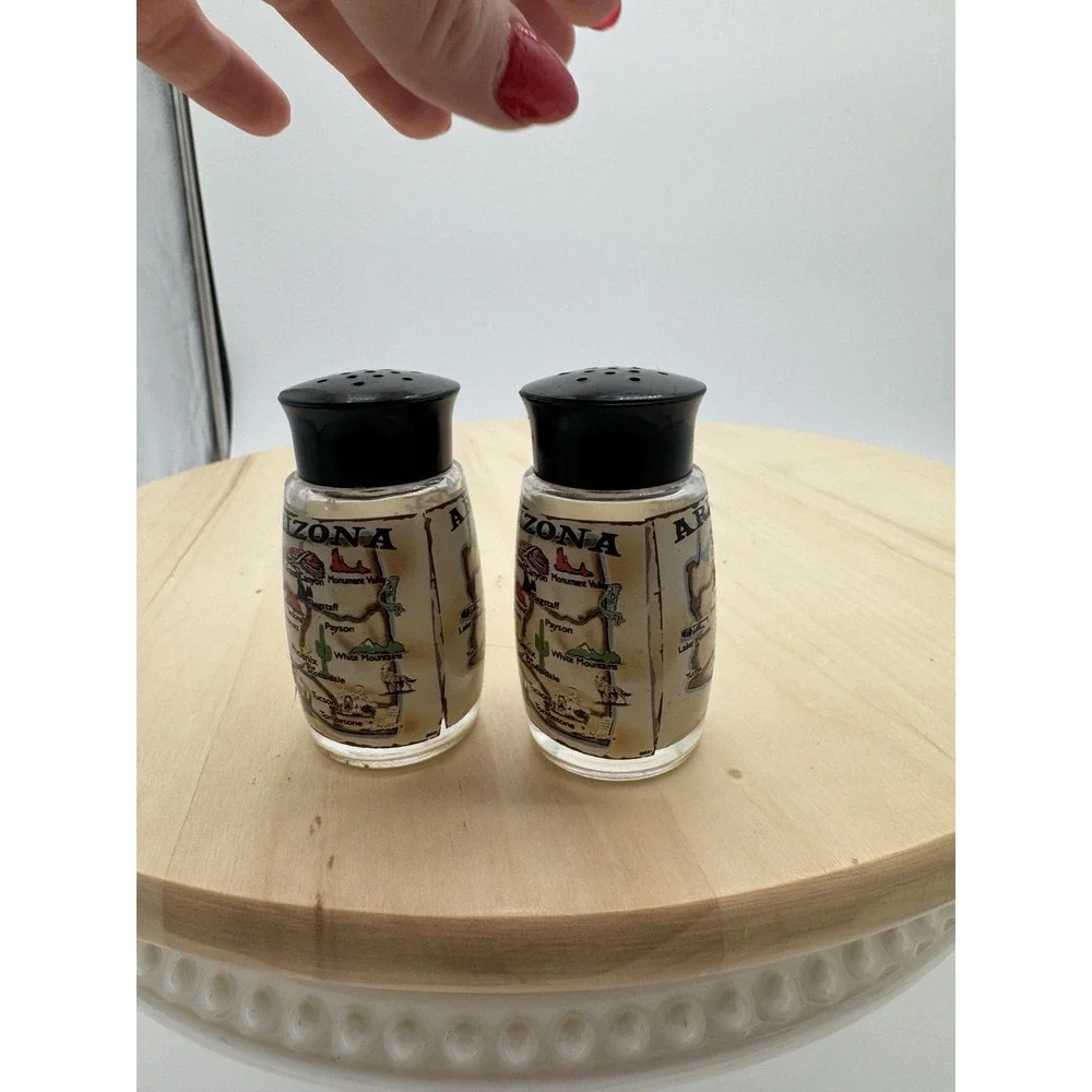 Arizona State Map Salt And‎ Pepper Shakers Glass Souvenir Southwest Decor VTG